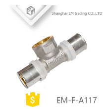 EM-F-A117 NIckel banhado a latão feminino tee compressão encaixe de tubulação